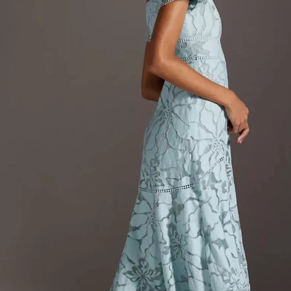Anthropologie Slim Lace Maxi Blue Floral Dress